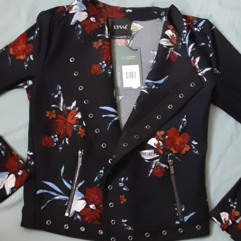 LYSSE  BLACK WITH FLORAL PRINT NEW JACKET/ BLAZER , SIZE XS